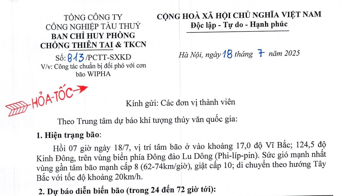 Hỏa tốc: Công tác chuẩn bị đối phó cơn bão WIPHA